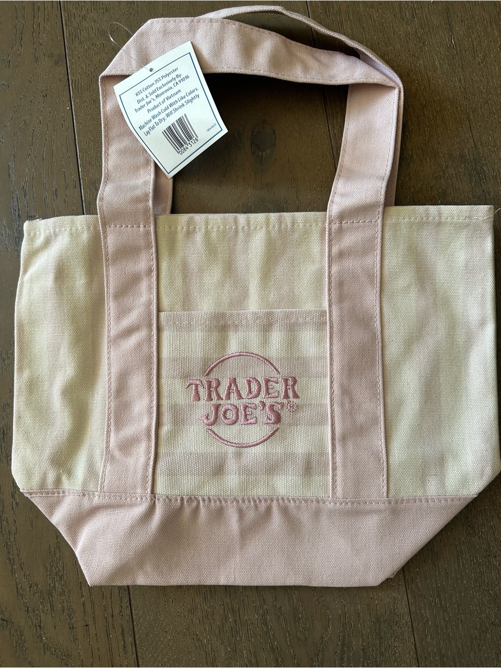 Trader Joe’s Light Pink and Cream Striped Canvas Mini Tote Bag